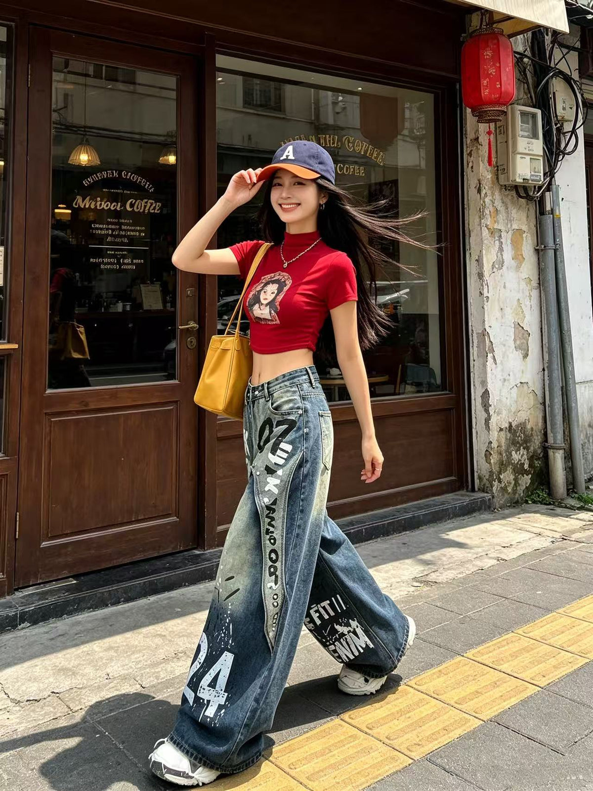 Graffiti Patchwork Wide-Leg Jeans
