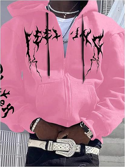 Y2K Gothic Flame Zip-Up Hoodie  Harajuku Streetwear