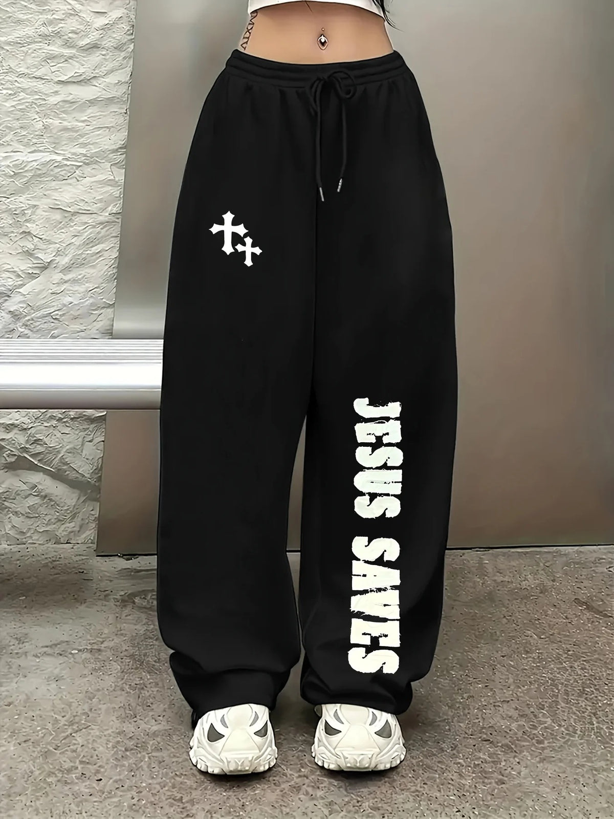 Y2K Gothic Wide-Leg Sweatpants  High-Waisted Streetwear Pants