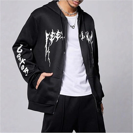 Y2K Gothic Flame Zip-Up Hoodie  Harajuku Streetwear