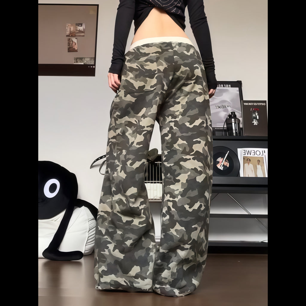 Y2K Camo Wide-Leg Pants  Graphic Streetwear
