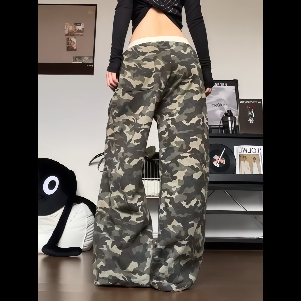Y2K Camo Wide-Leg Pants  Graphic Streetwear