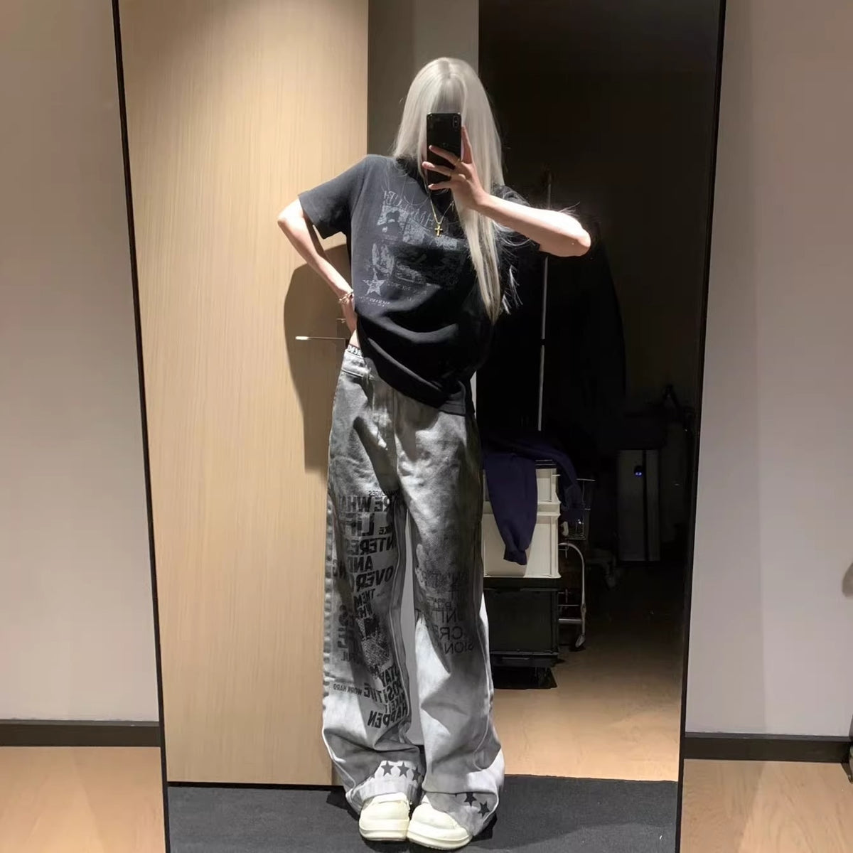 Y2K Graffiti Star Wide-Leg Pants