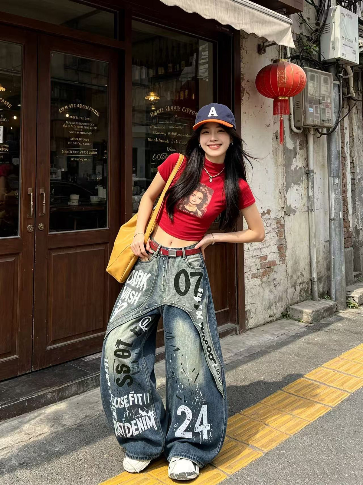 Graffiti Patchwork Wide-Leg Jeans