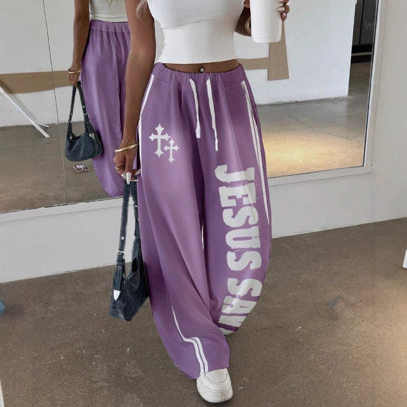 SAINT SINS Baggy Sweatpants - Y2K Jesus Lettering Wide Leg Pants