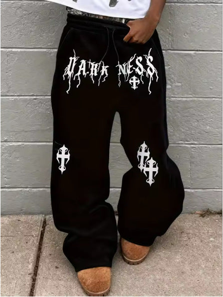 Y2K Gothic Wide-Leg Sweatpants  High-Waisted Streetwear Pants