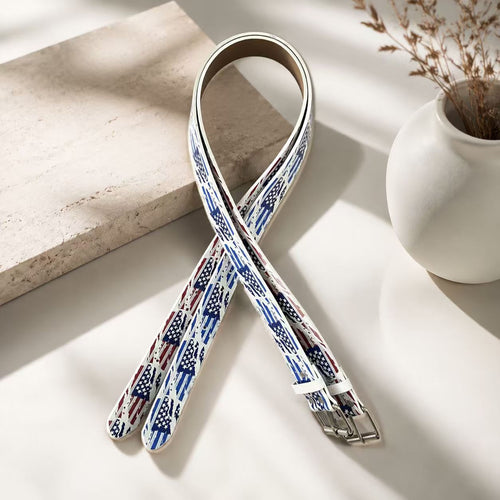 American vintage flag print leather belt