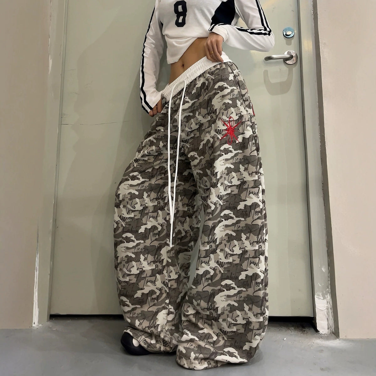Y2K Camo Wide-Leg Sweatpants  Retro Streetwear
