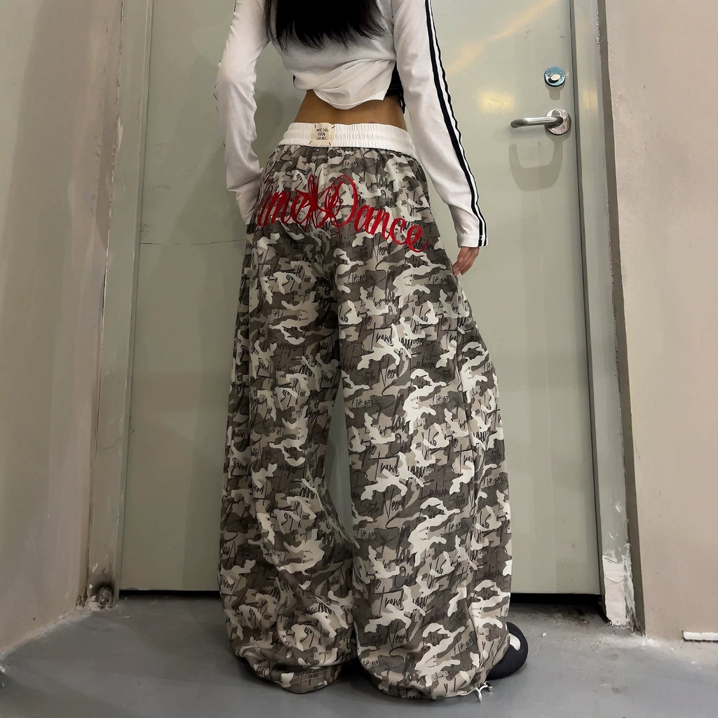 Y2K Camo Wide-Leg Sweatpants  Retro Streetwear