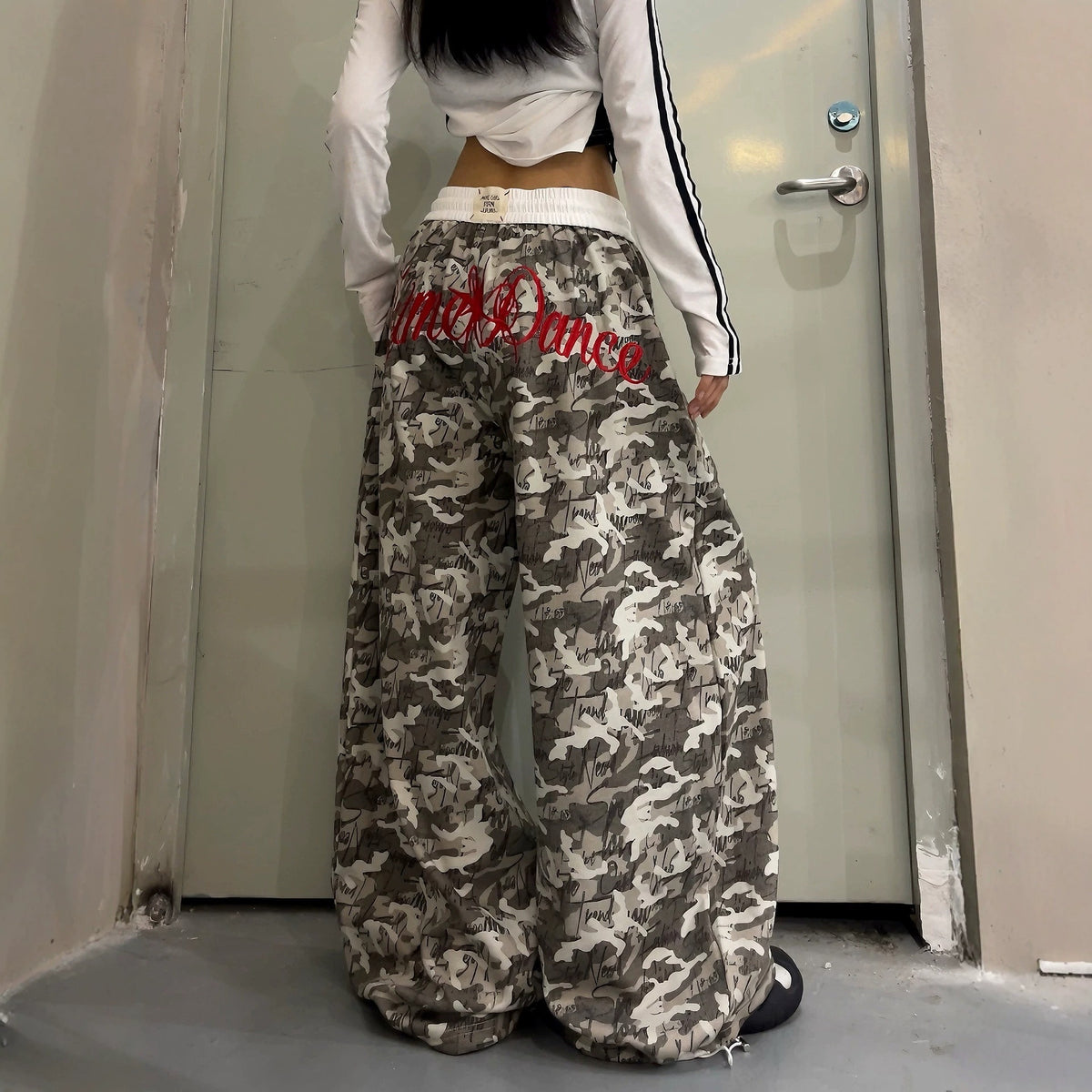 Y2K Camo Wide-Leg Sweatpants  Retro Streetwear
