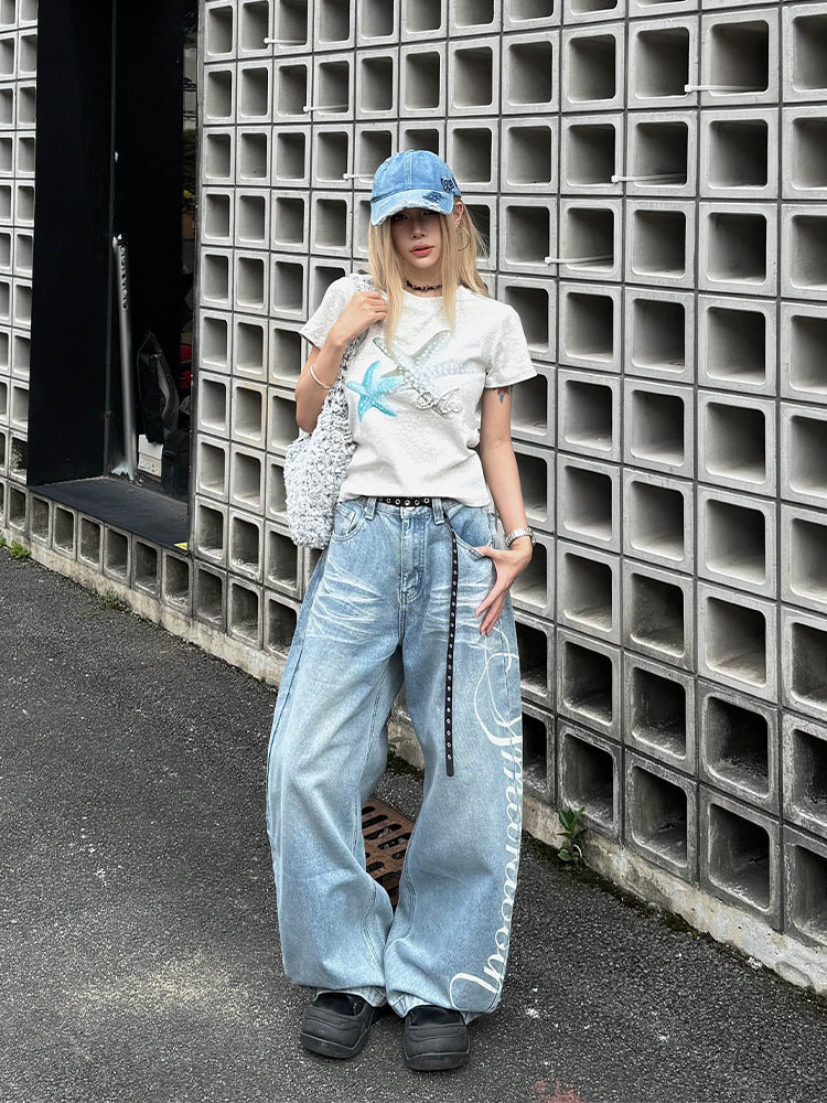 Y2K Loose Letter Print Jeans