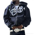 Y2K Vintage Graphic Zip-Up Hoodie  Oversized Streetwear Jacket