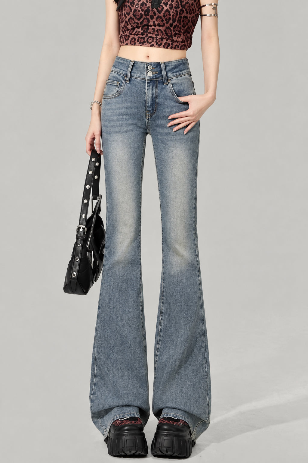 Retro Micro-Flare Denim Pants