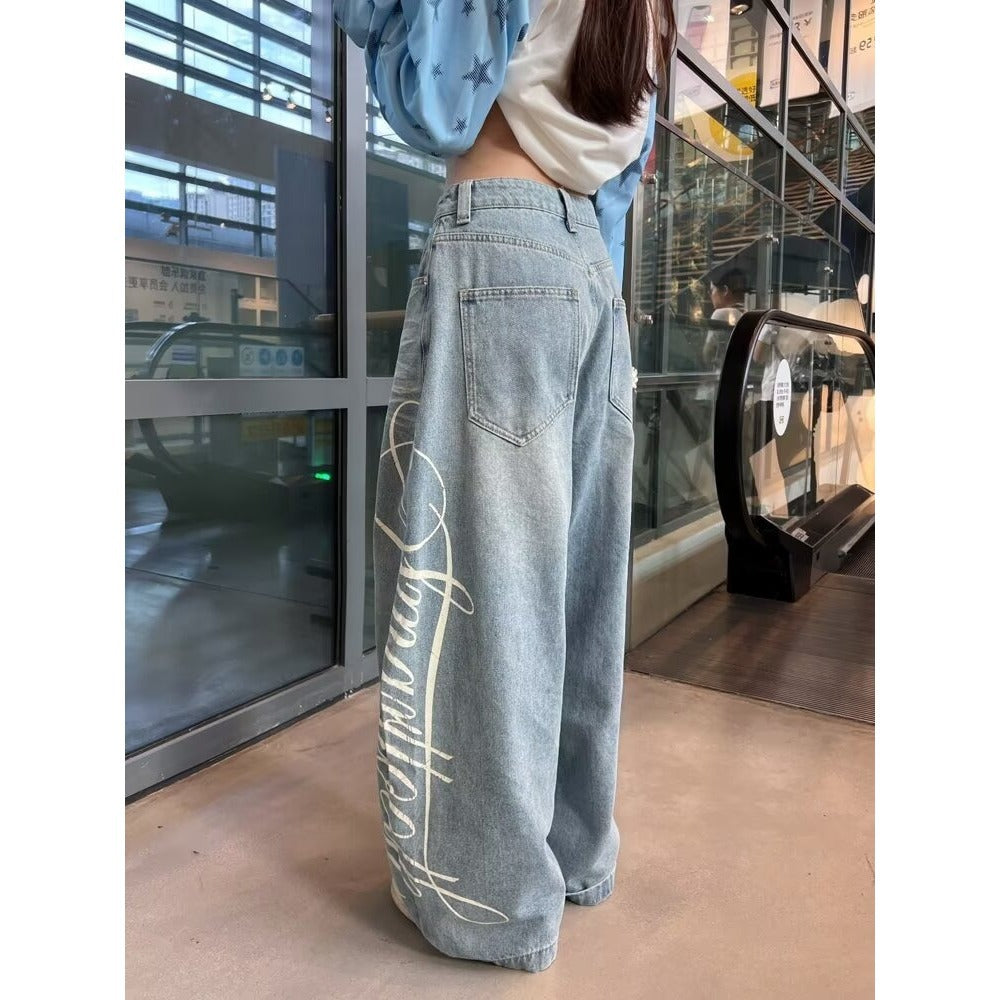 Y2K Letter Print Wide-Leg Jeans