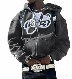 Y2K Vintage Graphic Zip-Up Hoodie  Oversized Streetwear Jacket