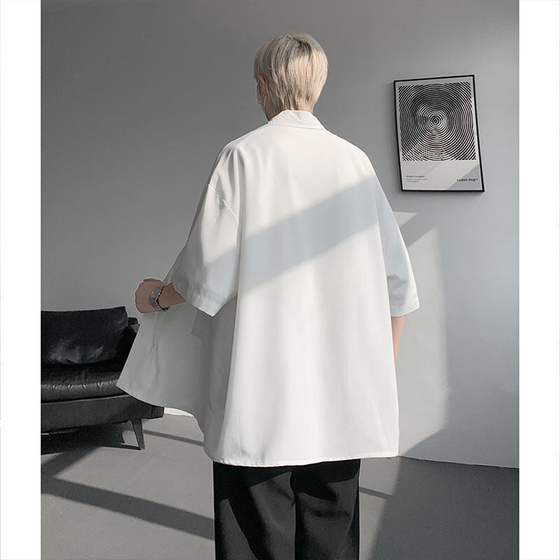 Summer new men's short-sleeve shirts, plus-size men's shirts, men's pleated shirts