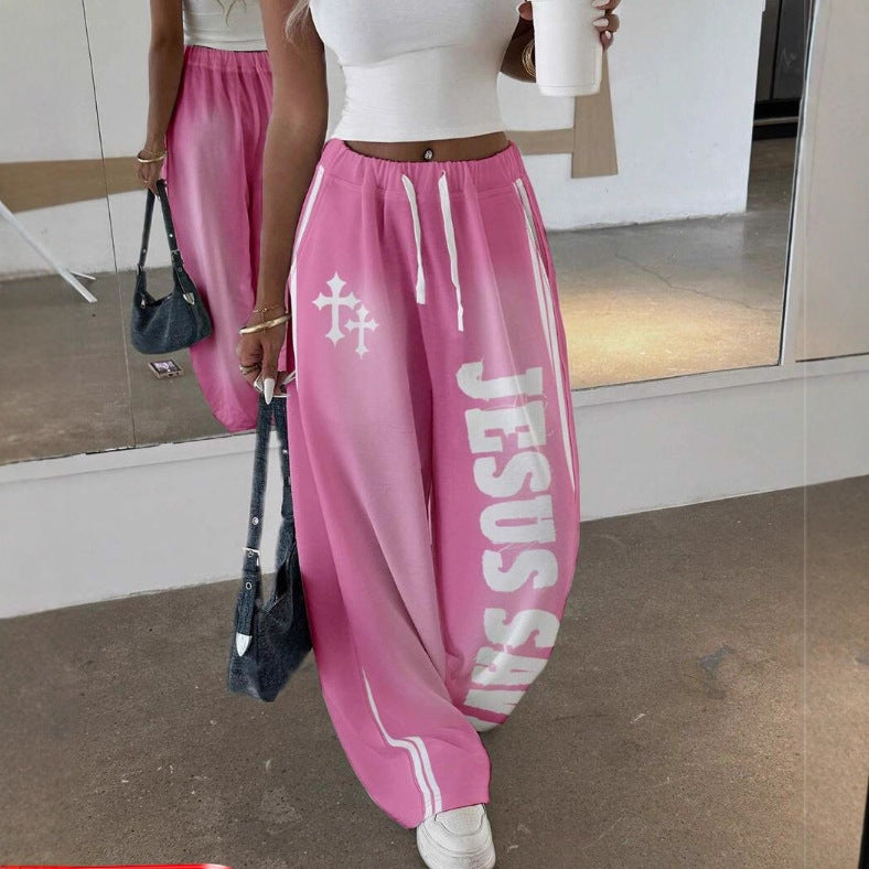 SAINT SINS Baggy Sweatpants - Y2K Jesus Lettering Wide Leg Pants