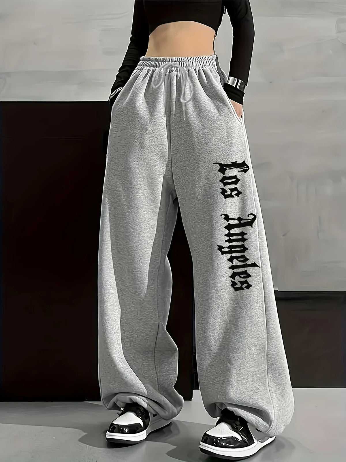 Y2K Gothic Wide-Leg Sweatpants  High-Waisted Streetwear Pants