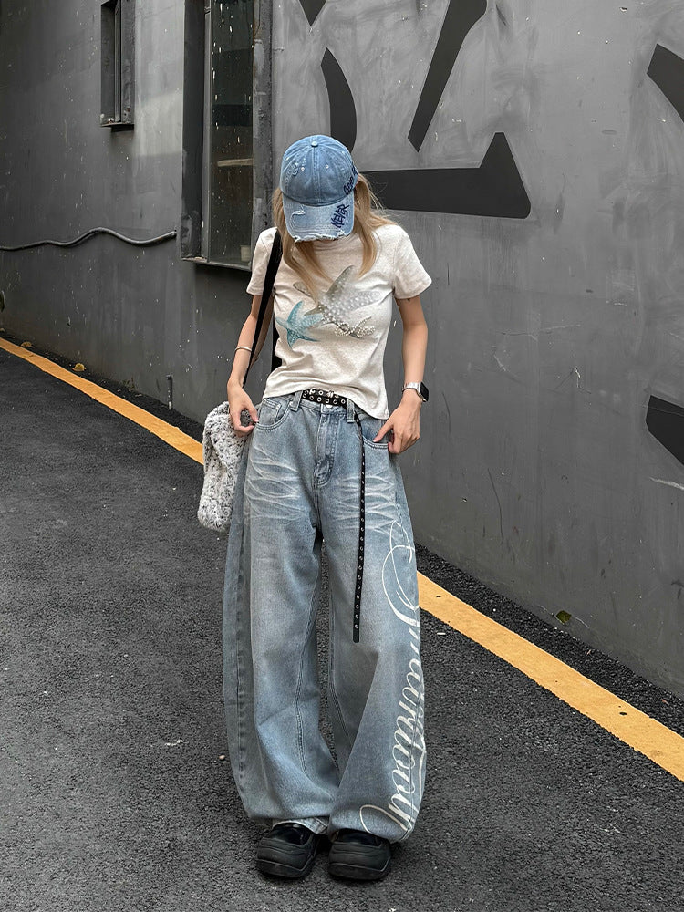 Y2K Loose Letter Print Jeans