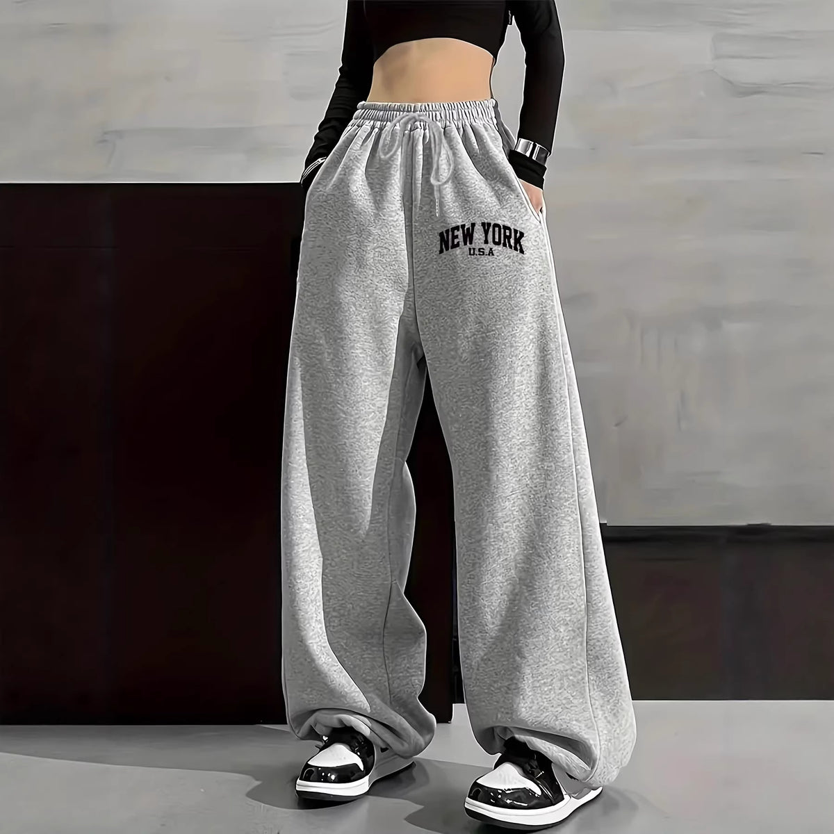 Y2K Gothic Wide-Leg Sweatpants  High-Waisted Streetwear Pants