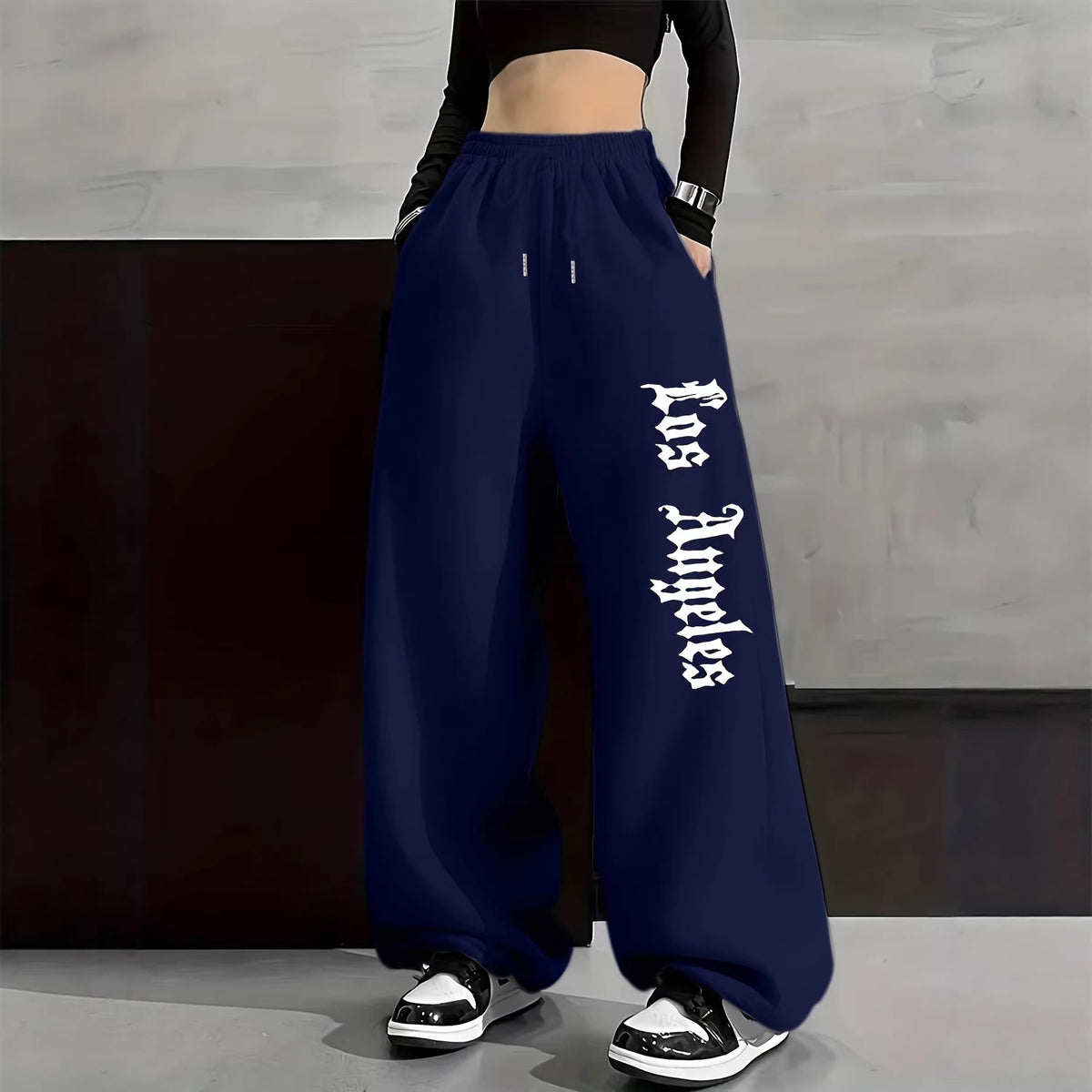 Y2K Gothic Wide-Leg Sweatpants  High-Waisted Streetwear Pants