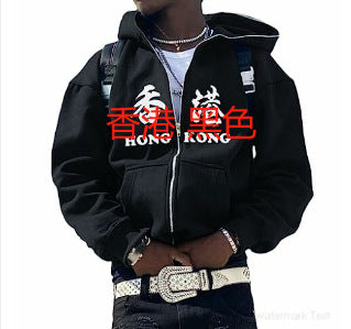 Y2K Vintage Graphic Zip-Up Hoodie  Oversized Streetwear Jacket