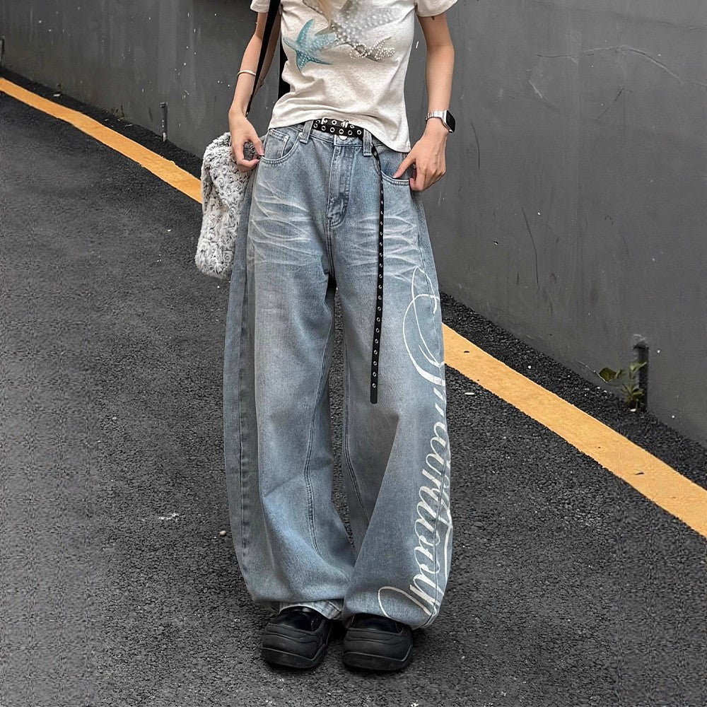 Y2K Loose Letter Print Jeans