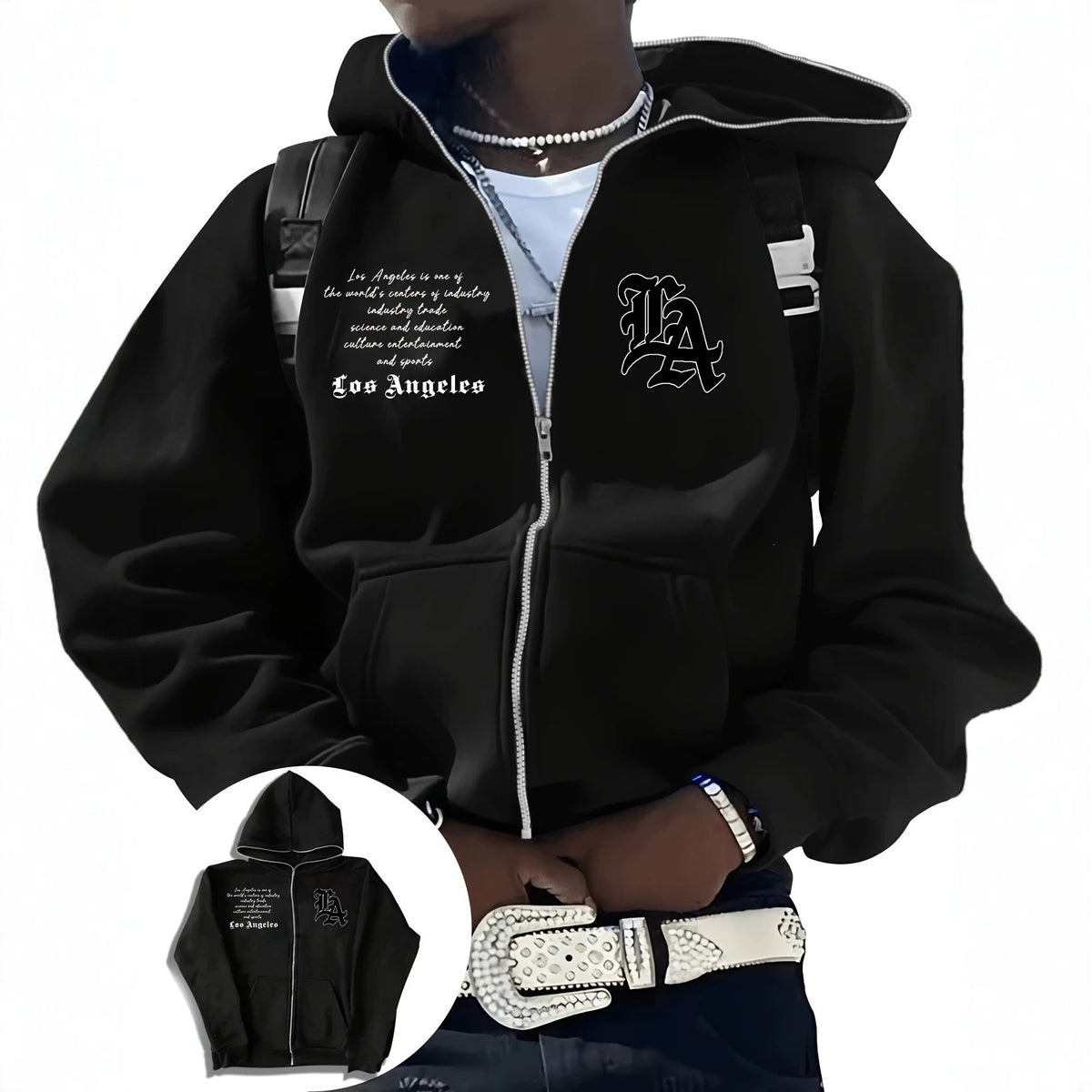 Y2K Gothic Zip-Up Hoodie  Oversized Dark Streetwear Jacket