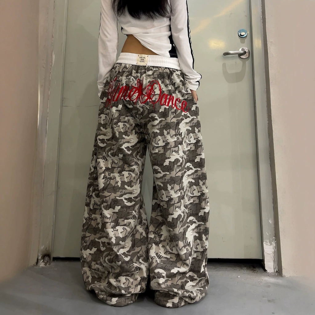 Y2K Camo Wide-Leg Sweatpants  Retro Streetwear
