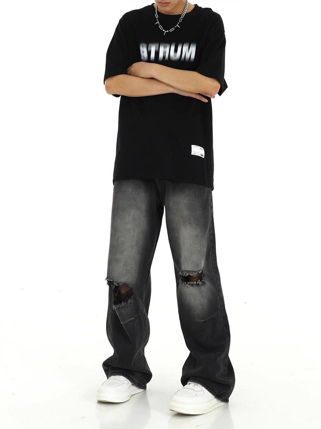 Ripped Straight Wide-Leg Jeans