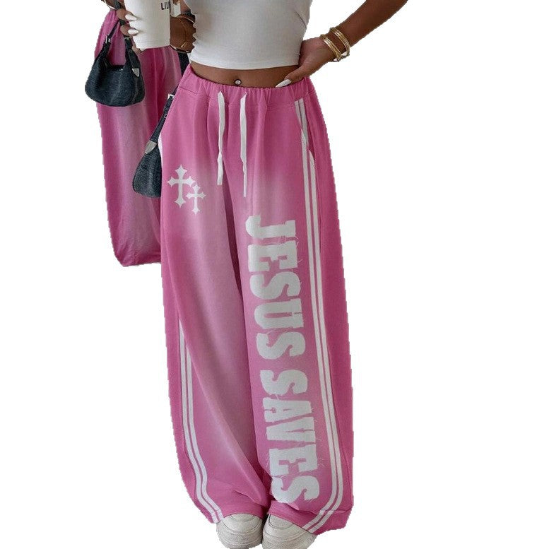 SAINT SINS Baggy Sweatpants - Y2K Jesus Lettering Wide Leg Pants