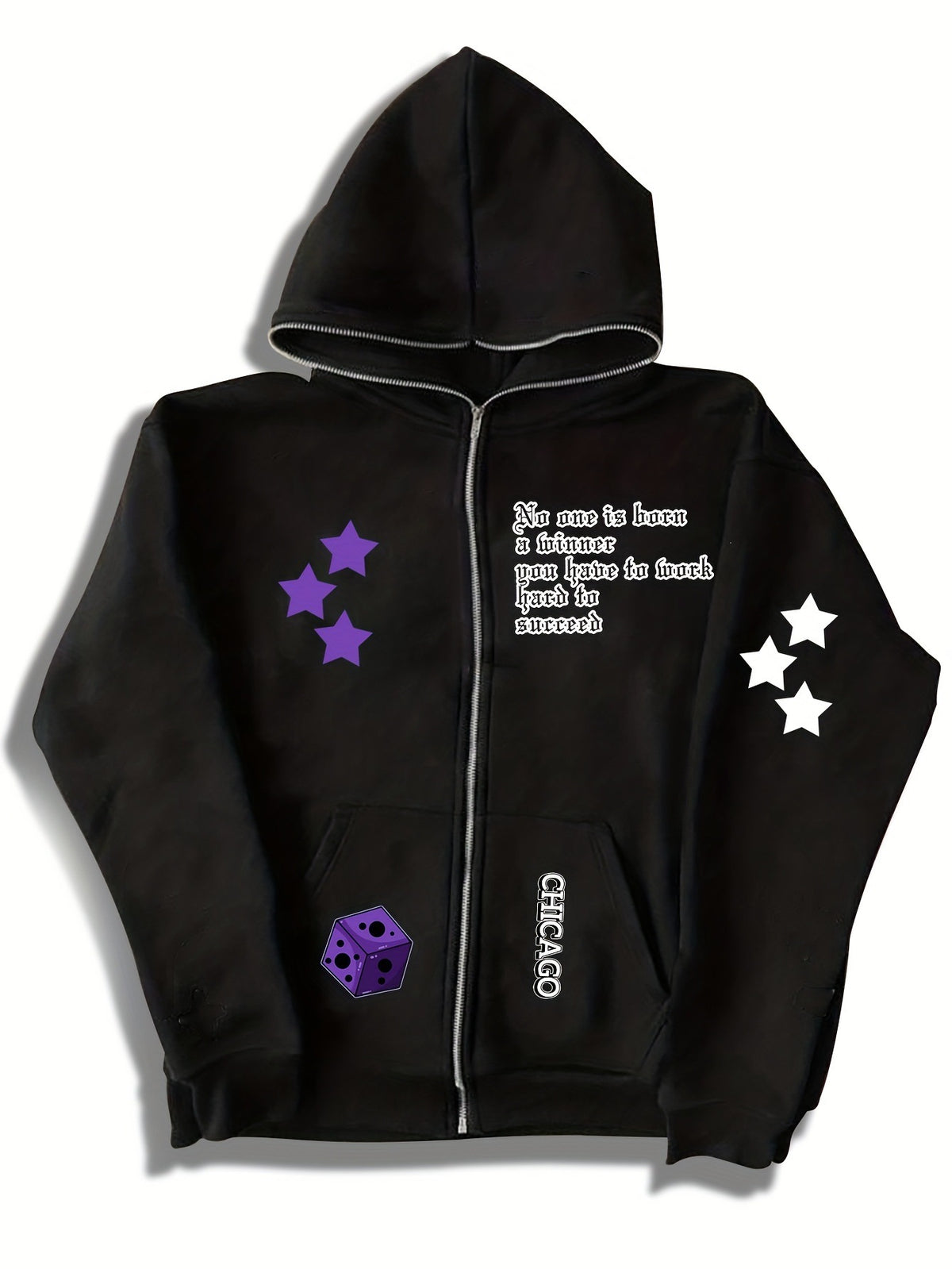 Y2K Gothic Zip-Up Hoodie  Oversized Dark Streetwear Jacket