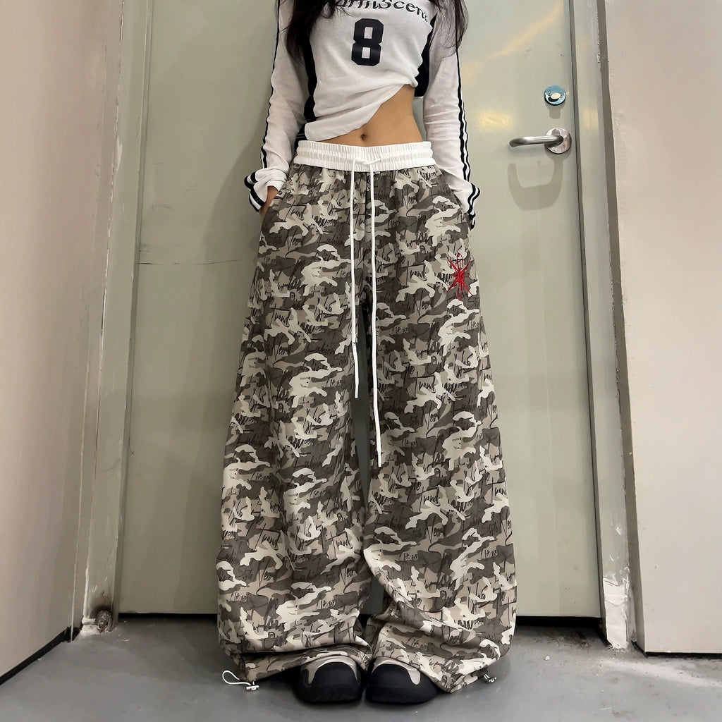 Y2K Camo Wide-Leg Sweatpants  Retro Streetwear
