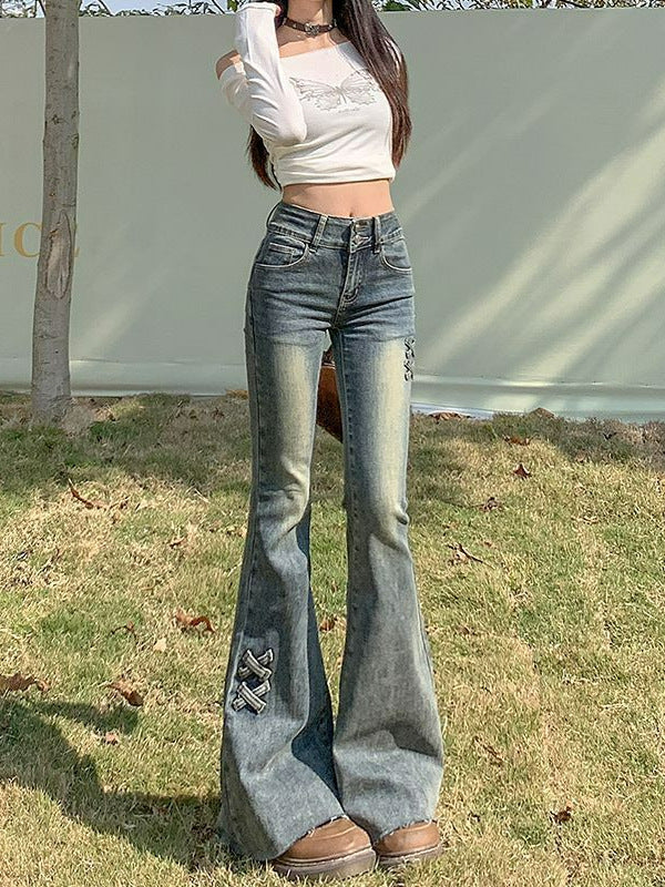 Retro Micro-Flare Denim Pants
