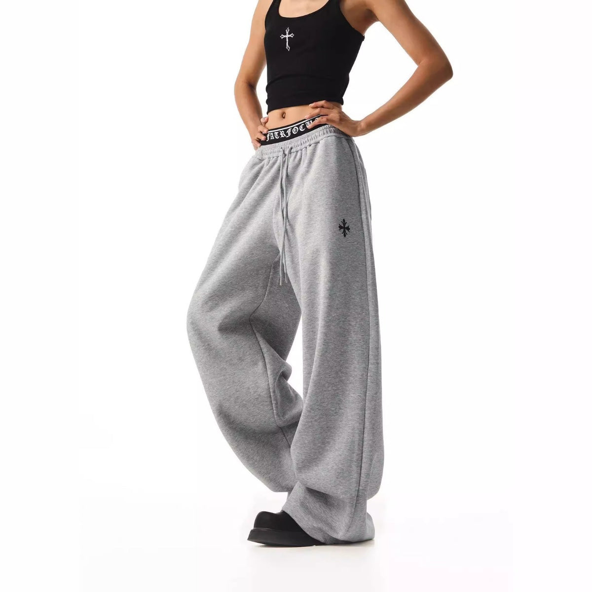 Gray Low-Rise Baggy Sweatpants