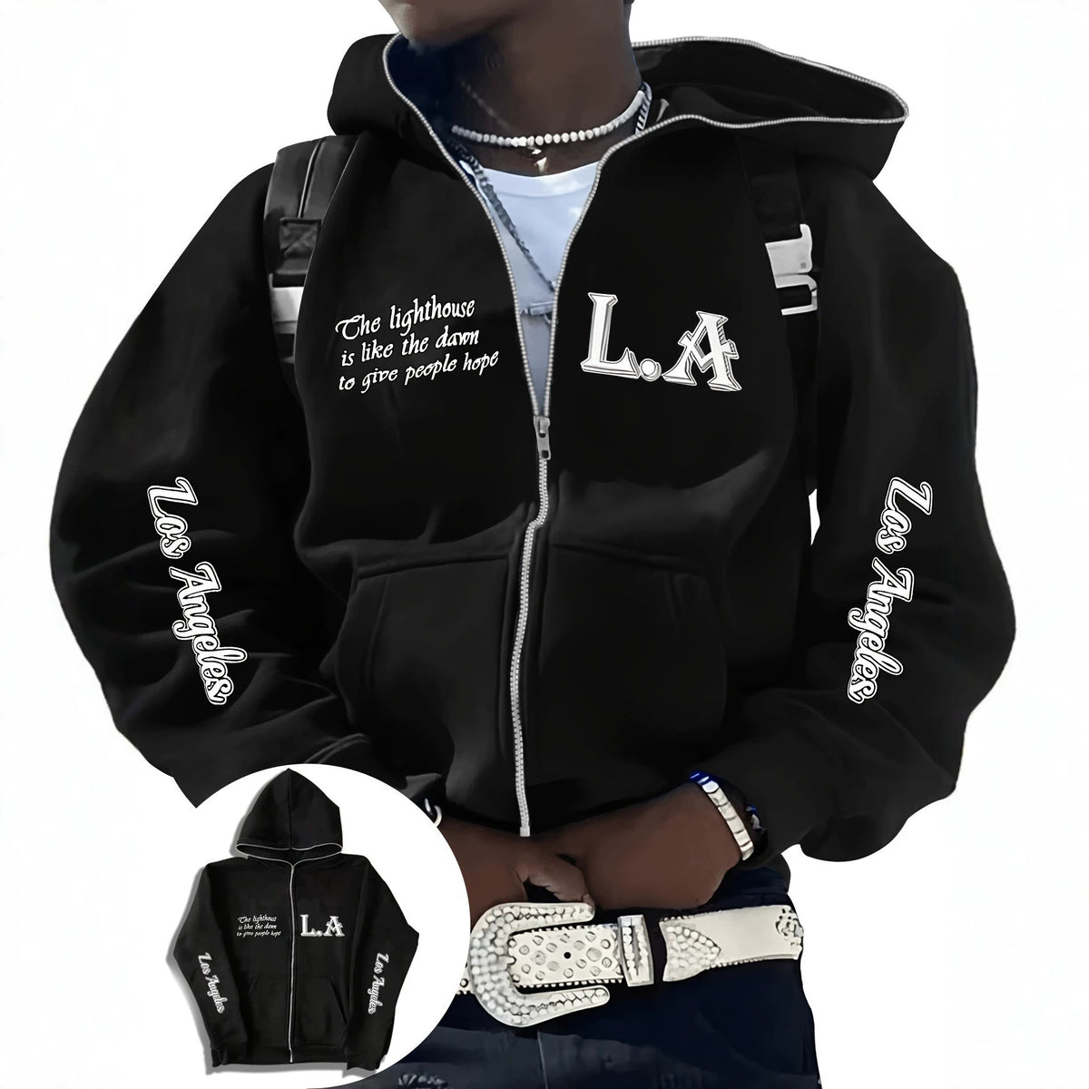 Y2K Gothic Zip-Up Hoodie  Oversized Dark Streetwear Jacket