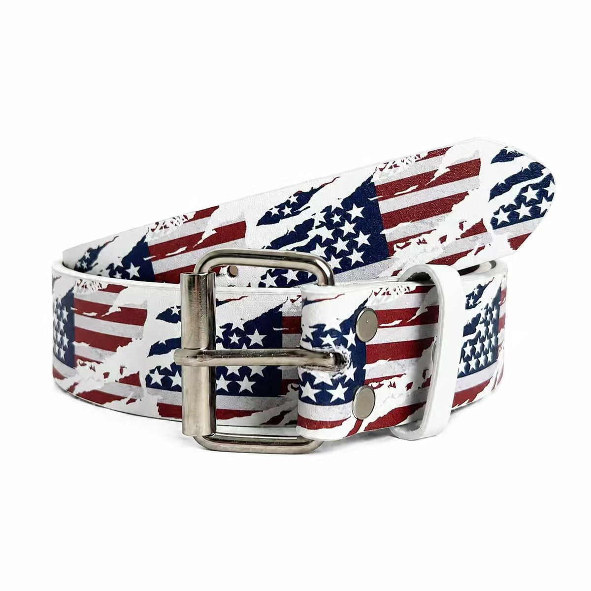American vintage flag print leather belt