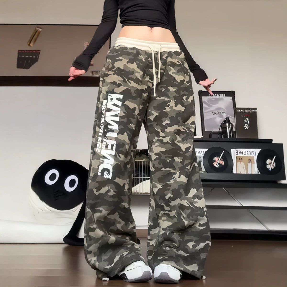 Y2K Camo Wide-Leg Pants  Graphic Streetwear