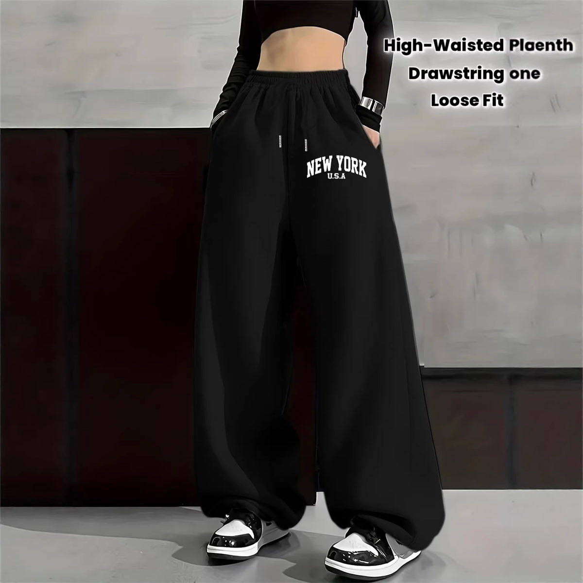 Y2K Gothic Wide-Leg Sweatpants  High-Waisted Streetwear Pants
