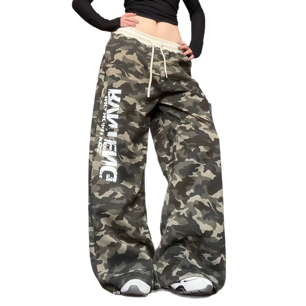 Y2K Camo Wide-Leg Pants  Graphic Streetwear