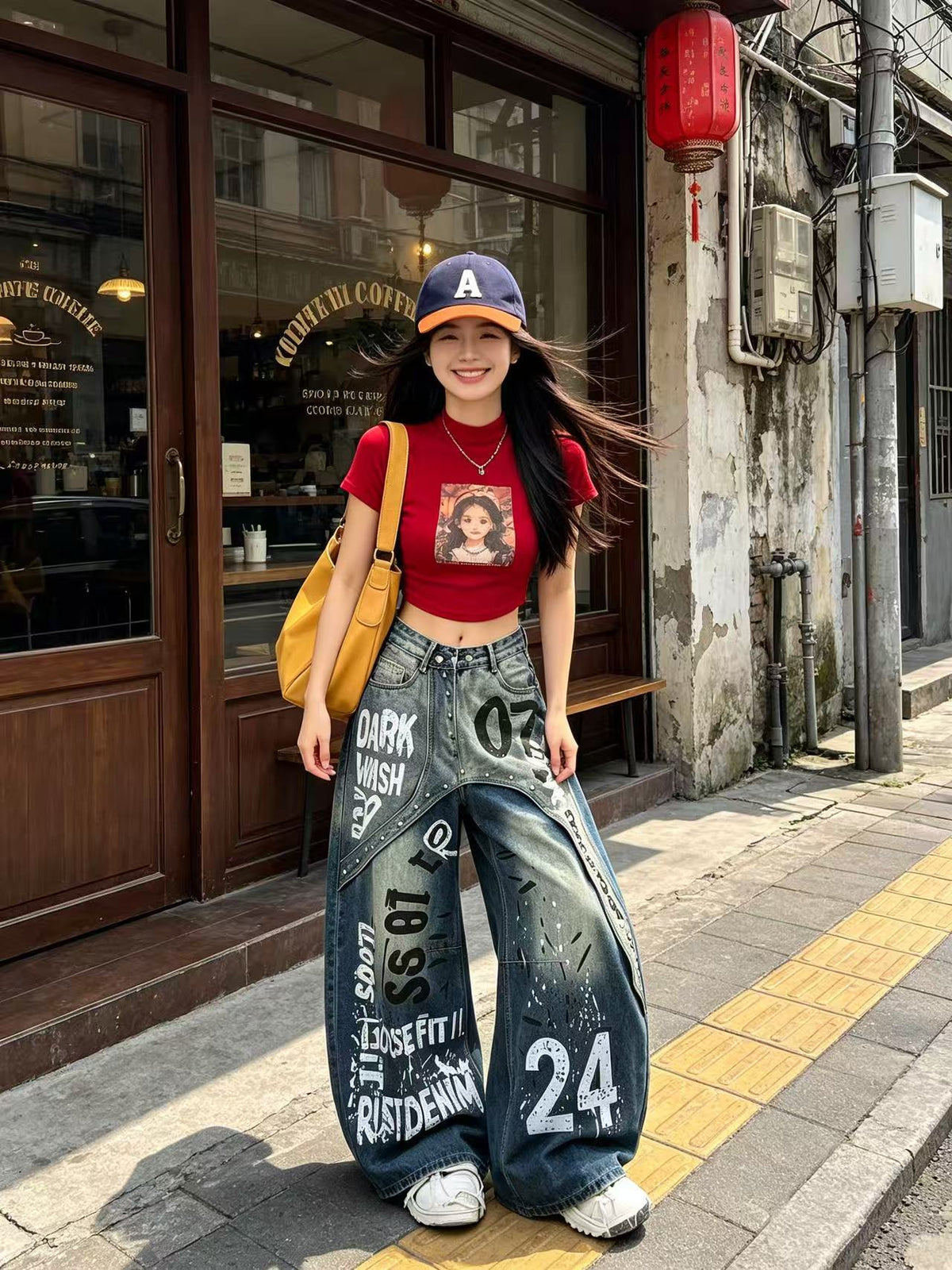 Graffiti Patchwork Wide-Leg Jeans