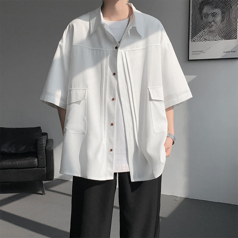 Summer new men's short-sleeve shirts, plus-size men's shirts, men's pleated shirts
