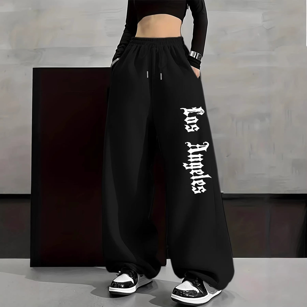 Y2K Gothic Wide-Leg Sweatpants  High-Waisted Streetwear Pants