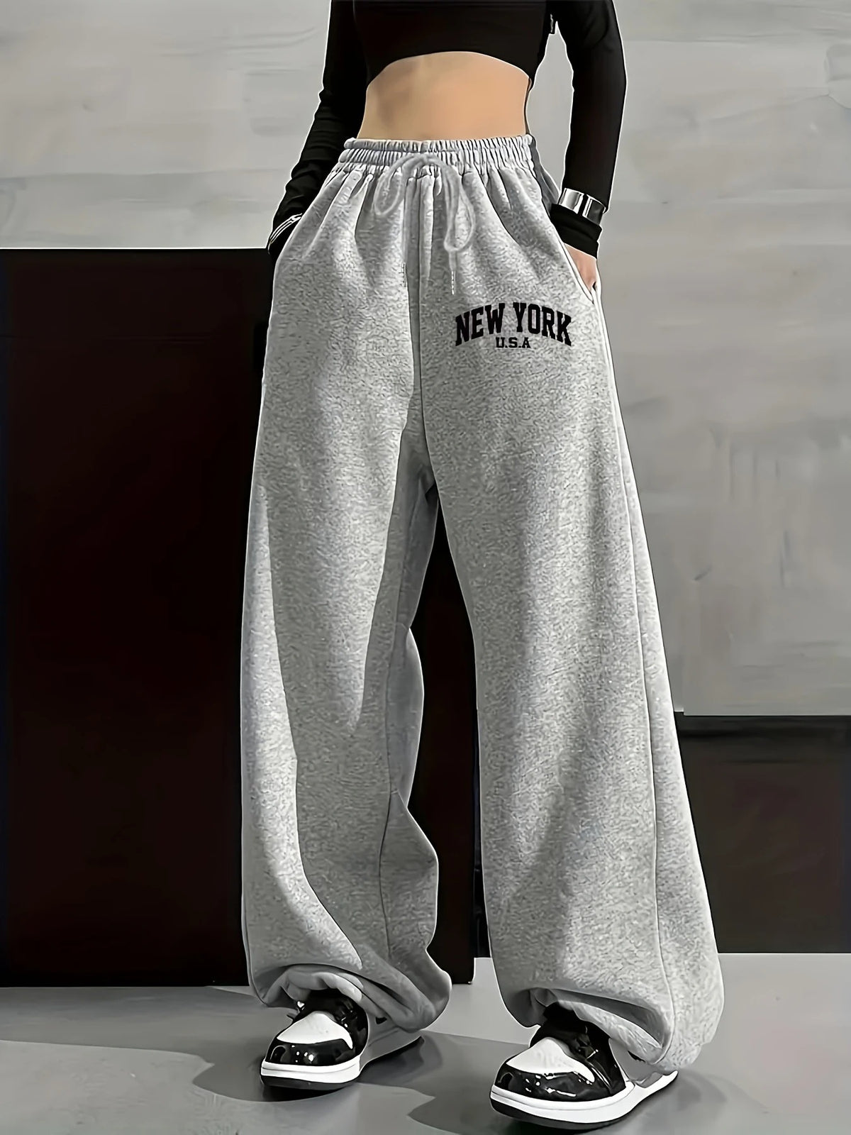 Y2K Gothic Wide-Leg Sweatpants  High-Waisted Streetwear Pants