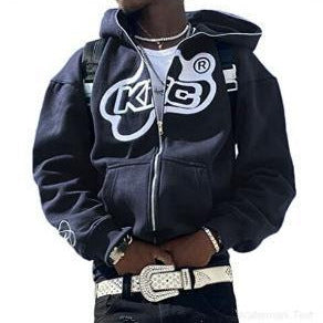 Y2K Vintage Graphic Zip-Up Hoodie  Oversized Streetwear Jacket