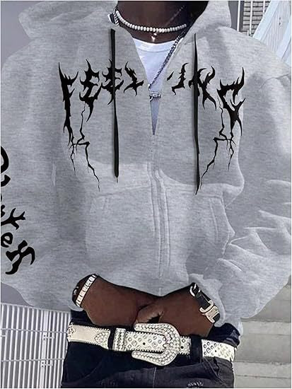 Y2K Gothic Flame Zip-Up Hoodie  Harajuku Streetwear