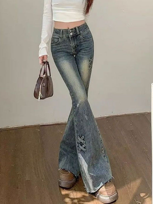 Retro Micro-Flare Denim Pants