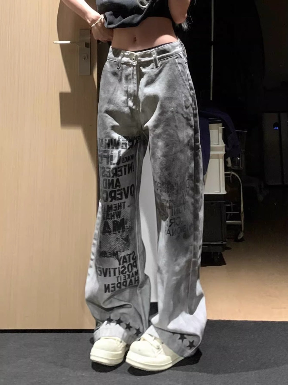 Y2K Graffiti Star Wide-Leg Pants