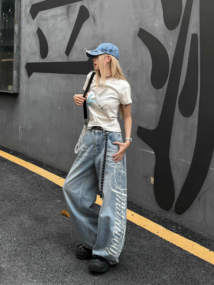 Y2K Loose Letter Print Jeans