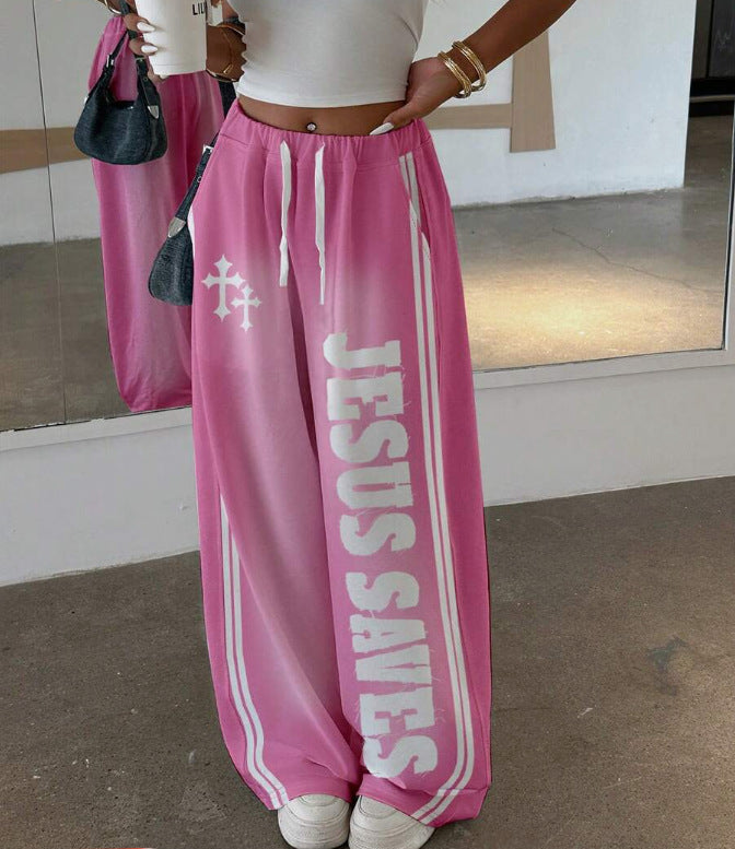 SAINT SINS Baggy Sweatpants - Y2K Jesus Lettering Wide Leg Pants